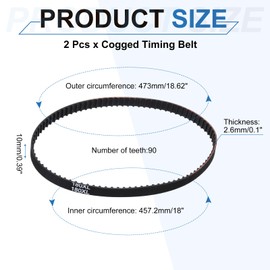 PATIKIL 2pcs 180XL Rubber Timing Belt 90 Teeth 10mm Width 5.08mm Pitch Synchronous Closed Loop Geared Drive Belt Black for Industrial