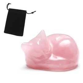 GegXcn Sleeping Cat Ornaments, Hand-Carved Pink Rose Quartz Crystal Cat Statue, Healing Crystal Decor for Home Office Desk, Unique Gift for Your Lover, Children, Parents Cat Lovers and Friends
