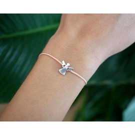 Nuoli® Women's Guardian Angel Bracelet, Silver (Adjustable up to 20 cm) for Women and Girls, Pink Fabric with Metal Pendant