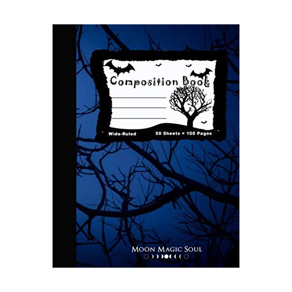 Composition Book: Halloween Night Bats Moon Spooky Haunted Tree Branches