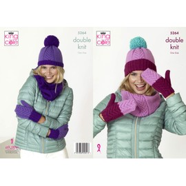 King Cole 5264 Knitting Pattern Womens Snoods Hats and Mitts in Big Value DK