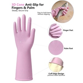 Rubber Cleaning Gloves for Dishwashing, 4 Pairs Reusable Kitchen Gloves for Washing Dishes with Non-Slip Grip, Long-lasting & Flexible Latex Free Household Gloves for Woman Men Bathroom, Small