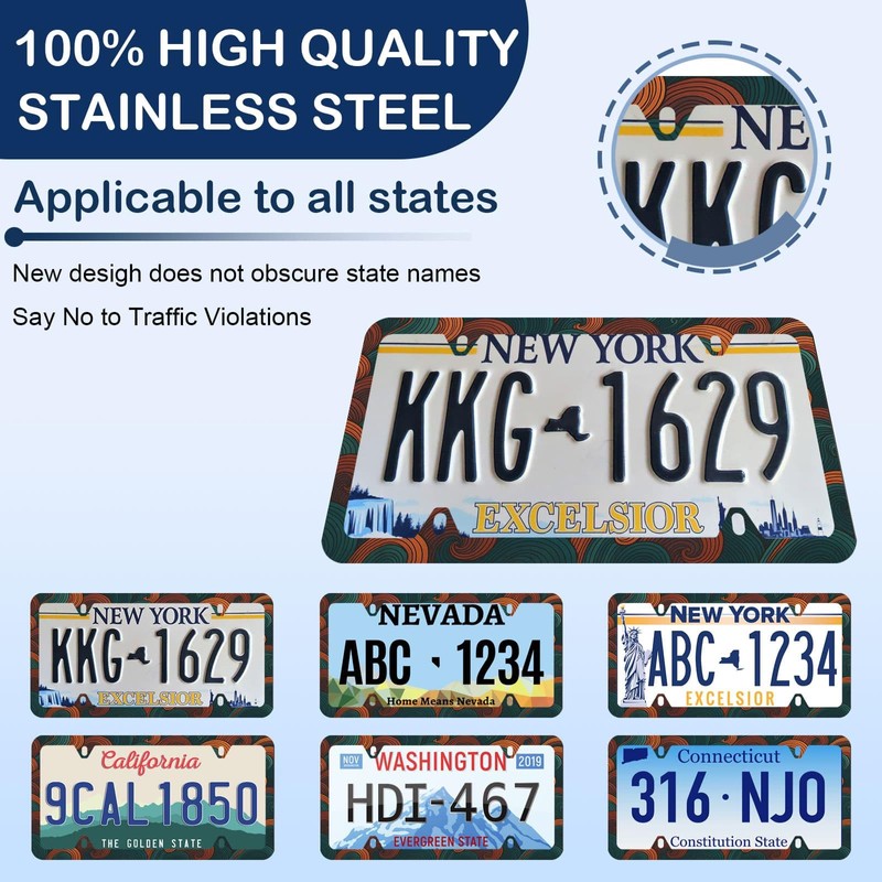 Retro Ocean Wave License Plate Frame - Unobstructed Narrow-Edge 2