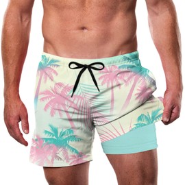 Cozople Men's Swim Trunks with Comprerssion Lined 5.5 inch Inseam Lined Swim Trunks Quick Dry Lightweight Bathing Suits Swimwear
