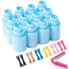 Self Grip Hair Rollers Set, with Hairdressing Curlers (Large, Medium, Small), Folding Pocket Plastic Comb, Duckbill Clips