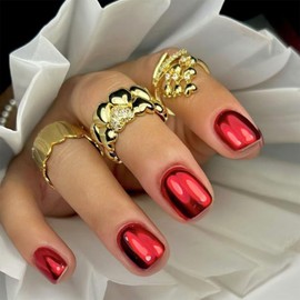 IMRAIN Press on Nails Short Square False Nails Short, 12 Size Glossy Acrylic Fake Nails with Glue & Adhesive, Reusable Solid Wine Red Color Artificial Nails, Full Cover Stick On Nails