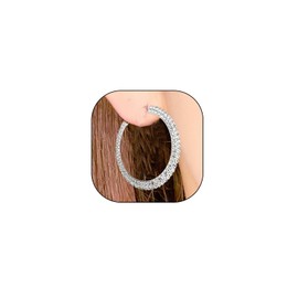 Glitter Sparkly Crystal Large Hoop Earrings,Trendy Exaggerated Coloful Rhinestone Huggie Earring for Women,Bling Cz Earring for Prom Party (White)