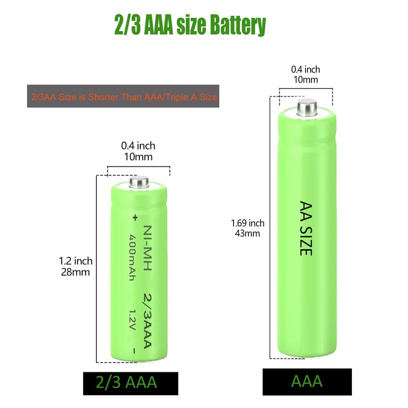 1.2v 2/3 AAA 400mah NiMH Rechargeable Batteries with Button Top