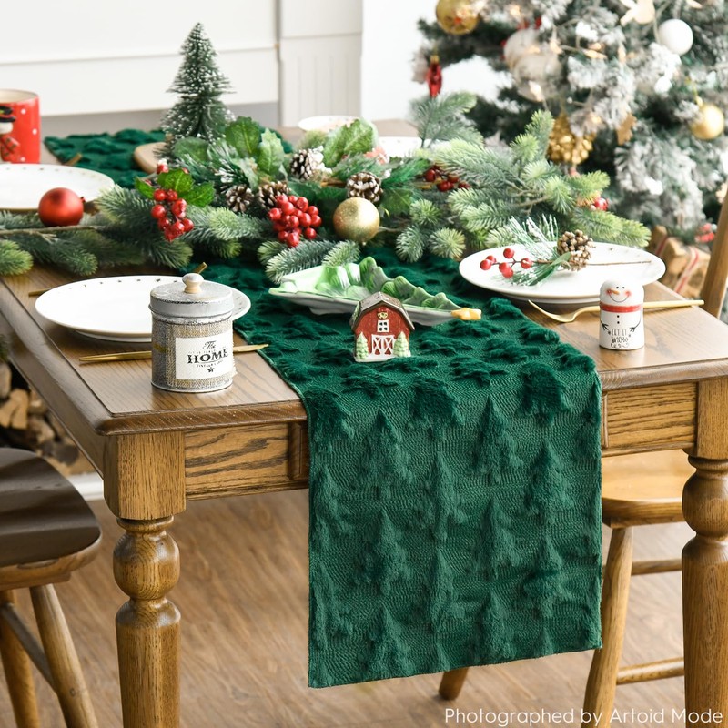 Artoid Mode Christmas Trees Green Soft Plush Faux Fur Jacquard