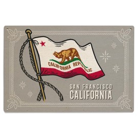 Lantern Press 6x9 Inch Wood Sign, Ready to Hang Wall Decor, San Francisco, California, Waving State Flag, State Series
