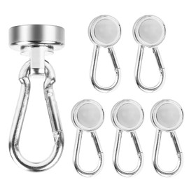 RUNEAY Magnetic Hooks, Pack of 6 Magnetic Hooks, Extra Strong Neodymium Magnet with Carabiner, Rotatable Magnetic Hook for Kitchen, Bathroom, Lockers, Garage, Factory, Silver