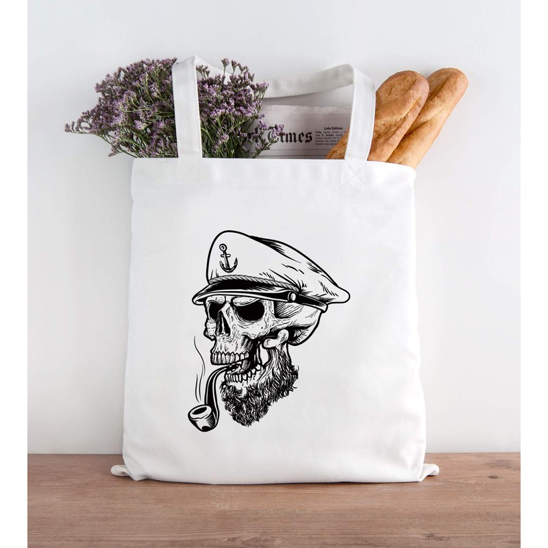 Autiga® Jute Bag Captain Skull Beard Sailor Skull Cotton Bag