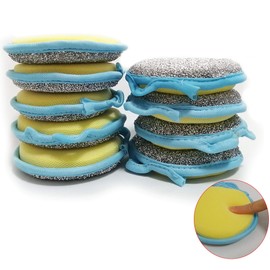 CAMSTIC - Limpiador de limpieza de cocina de doble acción, esponja redonda para lavar platos, paquete de 10 (azul)