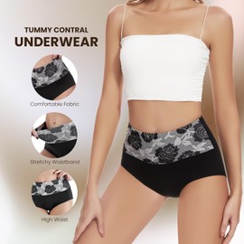 Honzadar Womens High Waist Underwear,Tummy Control briefs,Postpartum Panties,Full Coverage(5Pack-XXL)