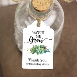 Watch Me Grow Tags for Baby Shower Succulents, Baby Shower Thank You Tags, Baby Shower Favor Tags, 1.7 x 2.8 Inch, 50 Pack with Golden Ribbon.