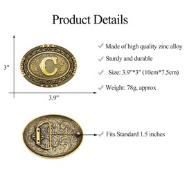 KOORASY Western Cowboy Initial Letter ABC to XYZ Belt Buckle, Antique Capital Belt Buckles Men Women Jeans Accessory, C