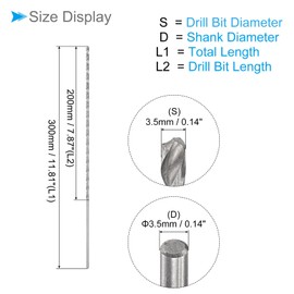 CoCud Extra Long Twist Drill Bit, 0.14 inch (3.5 mm) Drill Diameter, 11.8 inches (300 mm), Total Length, High Speed Steel, Twist Drill Bit, Copper, Metal, For Carpentry