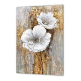 Yihui Arts White Floral Wall Pictures Hand Painted Lily Bouquet Flower Oil Painting Artwork With Gold Foil For Living Room Decoration