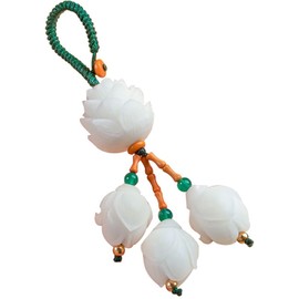 Mansiyuyee Hand Carved Lotus Flowers Keychain for Women Meaning Good Things Happying Buddhist Lucky Charms with Openable Knot