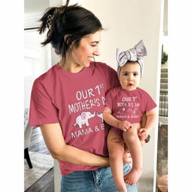 AG AGUU Our First Mothers Day Matching Outfit Mommy and Me Newborn Baby Boys Girls Romper Onesie New Mom Shirts for Women(Baby-Bean Pink-B,3-6M)