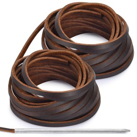 10 Yards Flat Genuine Leather Laces, Leather Strips Cord, Full Grain Cowhide Straps String for Braided, Braiding, Shoes, Jewelry Making and Craft (4MM_Dark Brown_1 Lacing Needle)
