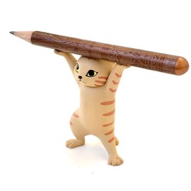 genkigold Cute Cat Pen Holder Set - Cute Gifts Kawaii Funny Desk Decoration Room Decor Finger Balance Exercise Tools for Cat Lovers - Yellow, 1 Piece