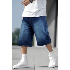 TANDAGI Men Baggy Denim Shorts Y2k Dark Blue Loose Fit Denim Shorts Men Big and Tall 90s Work Jorts for Youth 36