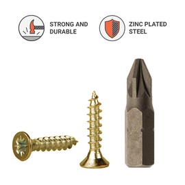 Pack of 100 Yellow Galvanised Steel 3.0 x 12 mm Wood Screws Chipboard Screws Universal Pozi Drive Screw PZ Full Thread Pozidriv Countersunk Head (100, 3.0 x 12 mm)