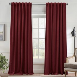 StangH Burgundy Velvet Curtains 90 Inches Long, Energy Efficient Window Panels for Movie Room, Luxury Super Soft Fabric Drape Theater Curtains with Back Tab, W52 x L90 inches, 2 Panels