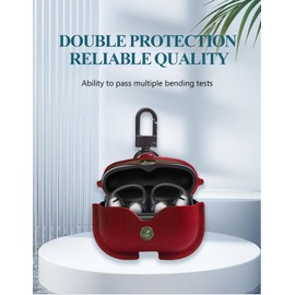 Case Cover for SHOKZ OpenDots ONE E310 Ear Clip Bluetooth Headset,WUNIAK Business Style Soft PU Leather Protective Case with Keychain and Cleaning Kit for Men and Women Shockproof Skin,Dark Night Red