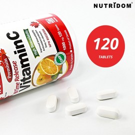 Nutridom Timed-Release Vitamin C (1000 mg) with Citrus Bioflavonoids (100 mg), Rose hip (100 mg) - Ascorbic Acid Supplement - Vegan-Friendly, Non-GMO, Gluten-free, Soy-free, Dairy-free, 4 month supply (120 Tablets)