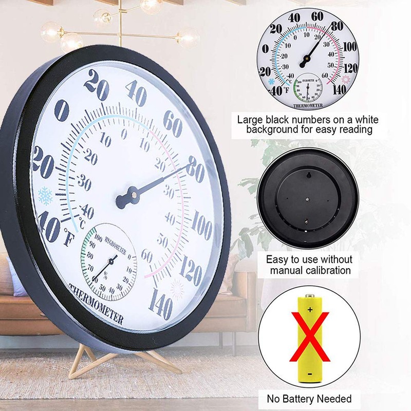 Indoor Outdoor Thermometer Hygrometer, Lirches Outdoor Thermometer Large Numbers, Decorative