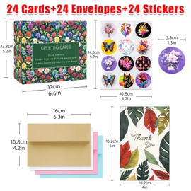 GREETING ART 24 Pack Thank You Cards,Thank You Greeting Cards Multipack with Envelopes and Stickers for Teachers, Birthday, Business, Wedding, Graduation, Baby Shower