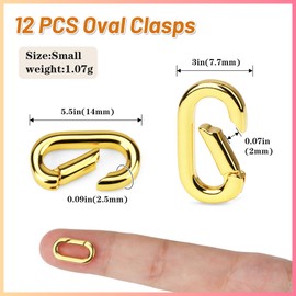 Qoroos 12 PCS 18K Gold Plated Carabiner Clasps and Closures for Clip for Jewelry Making Bracelet Necklace Oval Connector Jewelry Spring Clip Clasps for DIY Making Keychains