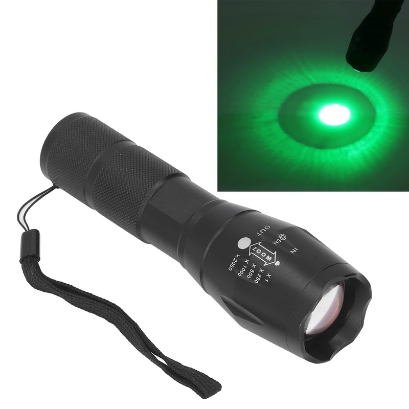 Small LED Flashlight Single Mode Retractable Focusing Waterproof Green Light