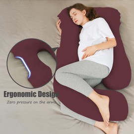 HIPHOP PANDA HIPHOP PANDA U-Shaped Pregnancy Pillow for Sleeping - Full Body Maternity Support Pillow with Removable Cover - Comfort for Back, HIPS, Legs, Belly - 57 Inch for Pregnant Women, Burgundy