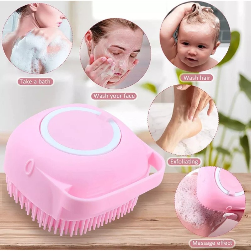 TIKA Silicone Bath Brush w Soap Dispenser-Body Scrubber, Handheld Hygiene