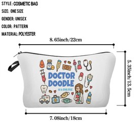 Livel lhood Doctor Doodle Makeup Bag Cute Small Organizer Bag Toiletry Zipper Pouch Dental Doctor Cosmetic Bag Graduation Present for Dentists Doctors Surgeons Women