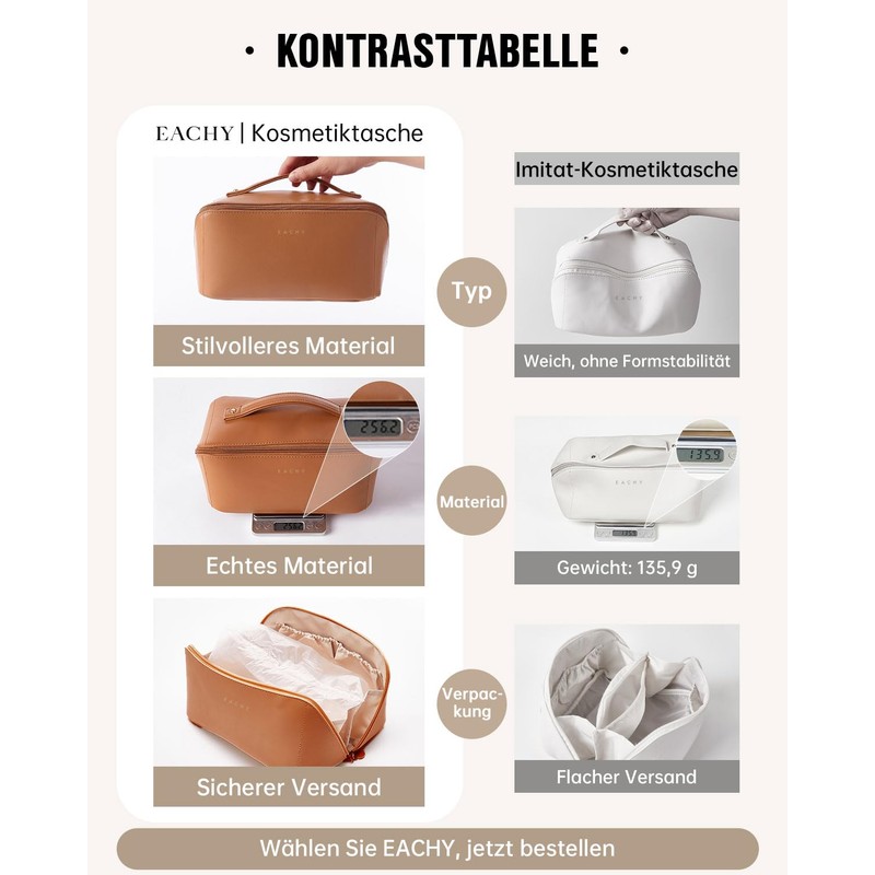 EACHY Women's Cosmetic Bag, PU Leather Makeup Bag with Transparent