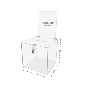 Marketing Holders Locking Ballot Box w/ Header 12"W x 12"H Clear Acrylic Countertop Comment Suggestion Raffles Charity Organizations Registration Lead Boxes Voting Bin Collection Contest Cube