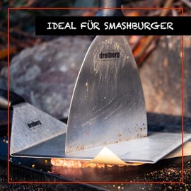 DREIBERG® XXL Grill Spatula Set Including 20 Pieces Burger Paper - Grill Spatula for Smash Burgers. Ideal as a Smashed Burger Press. For Plancha, Teppanyaki & Fire Plate