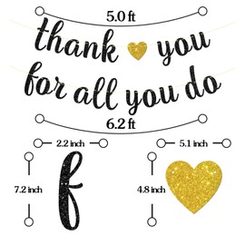 Maicaiffe Thank You for All You Do Banner - Wedding Party Decor - Engagement - Thanksgiving Theme - Staff Employee Graduation Retirement Pastor Appreciation Party Decorations, Black Glitter