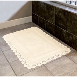 Laura Ashley Crochet Cotton 17x24 in. Bath Rug, Ivory