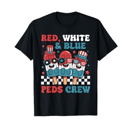 Retro Red White Blue PEDS Crew Ice Cream US Flag 4th Of July T-Shirt