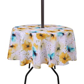 SUQ I OME Patio Outdoor Tablecloth with Umbrella Hole and Zipper,Garden Tablecloth for Host Backyard Parties, BBQs,Family Gatherings(Grace Flora,60'' Round with Zipper)