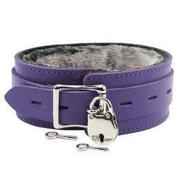 Astoria Collar Handmade Real Latigo Leather Luxurious Fur Choker Made in USA (Purple, Large)