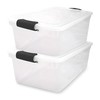 HOMZ 2-Pack Latching Lid, Large Clear Plastic Storage Bins with Lids, 64 Quart, Gray Latch