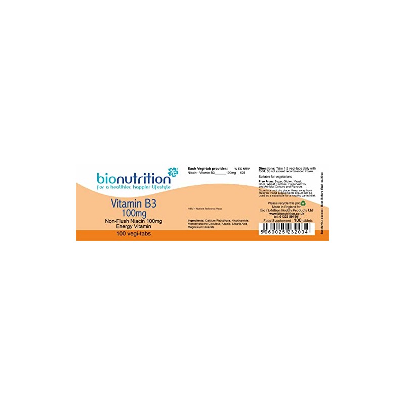 Bio Nutrition Vitamin B3 100mg : Energy and Performance Vitamin