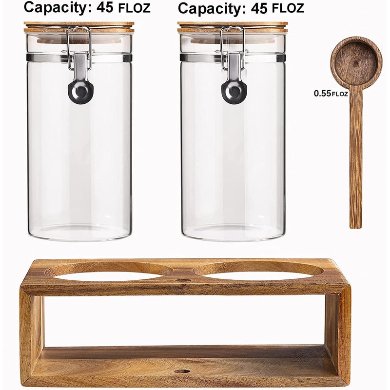 Yangbaga Glass Coffee Container with Wooden Shelf,2×45OZ Coffee and Sugar