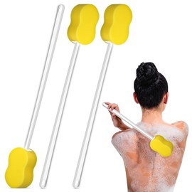 Yetene Yetene 3 Pieces Long Handle Sponge 22.4'' Back Sponge on a Stick Body Brush Handled Washer Scrubber for Foot Body Limited Motion(Yellow)